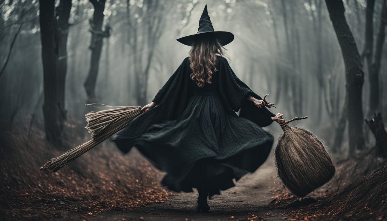 Beautiful Witch Flying to Witches' Gathering