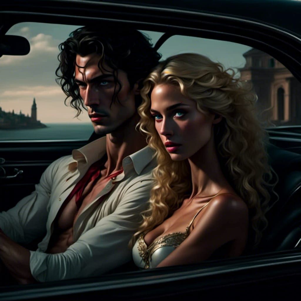 Hades and Persephone in Hyperrealistic Limousine Portrait