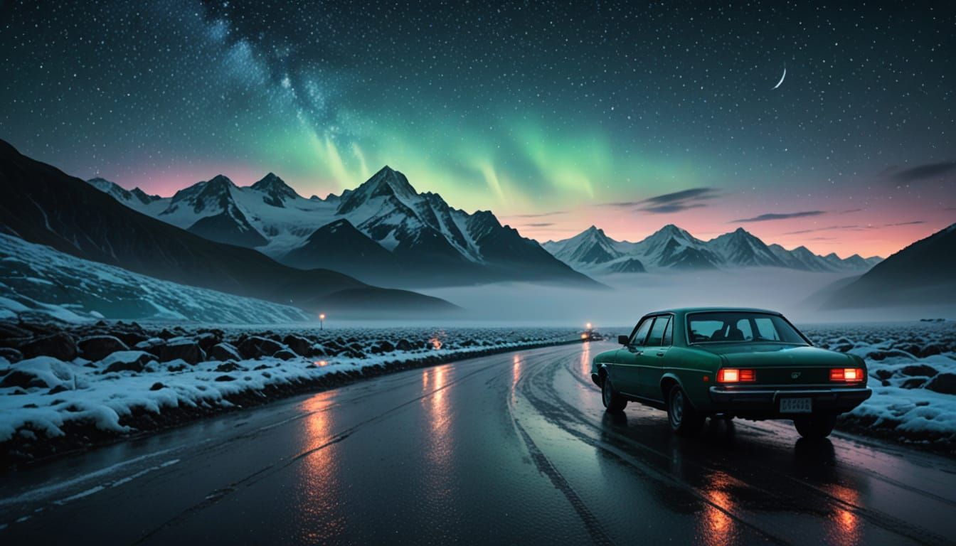 Surreal Drive Through Celestial Ice Landscapes in Hyper-Real...