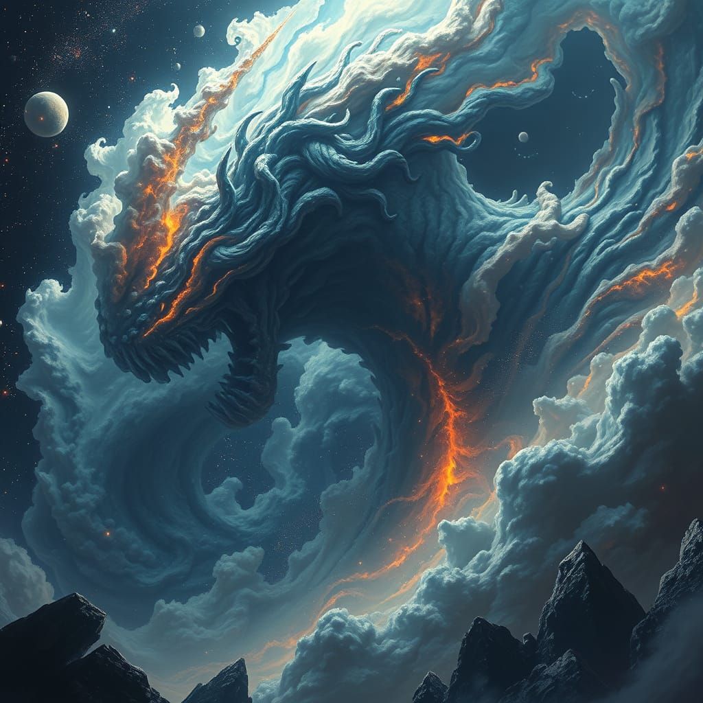 Cosmic Horror Behemoth in Vibrant, High-Contrast Nebulae