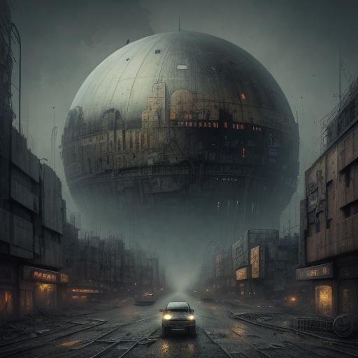 Dystopian Dome City in a Surrealist Futurism Style