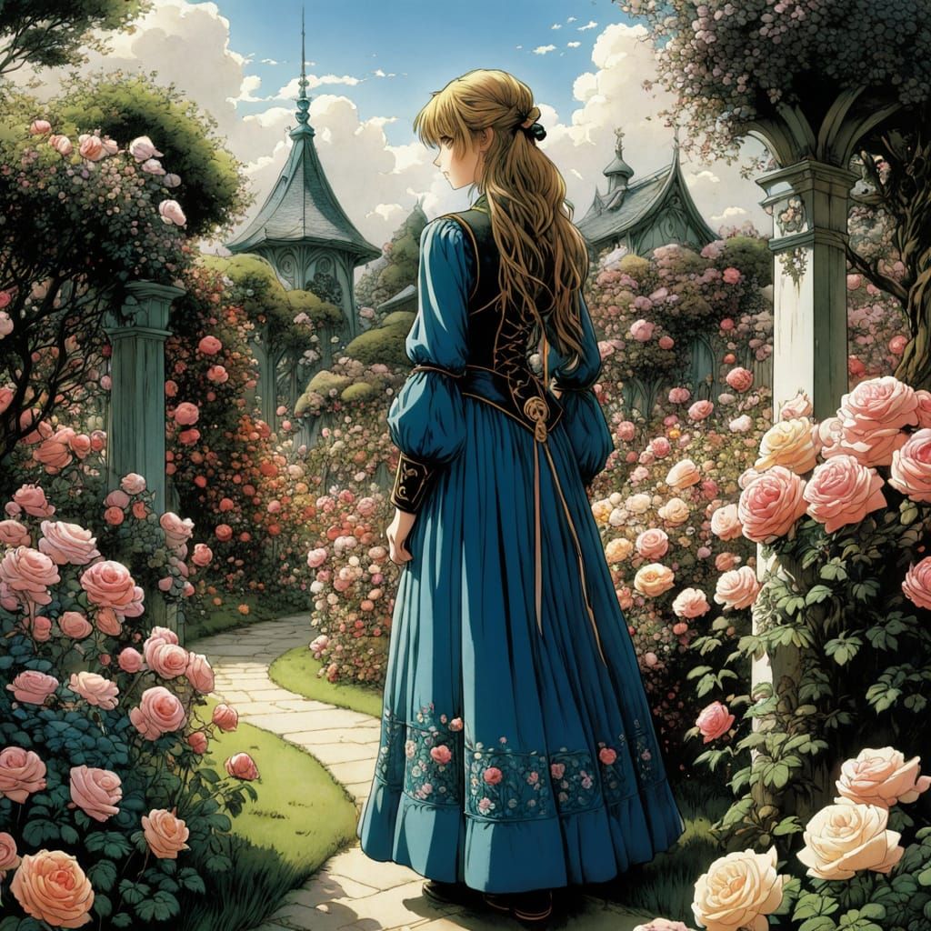 Anime Rose Garden Inspired by Arthur Rackham