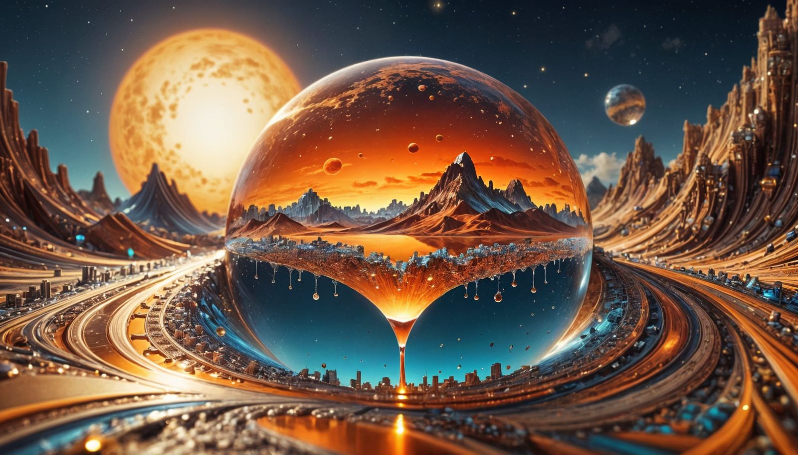 Exoplanet Optical Illusion with Futuristic City