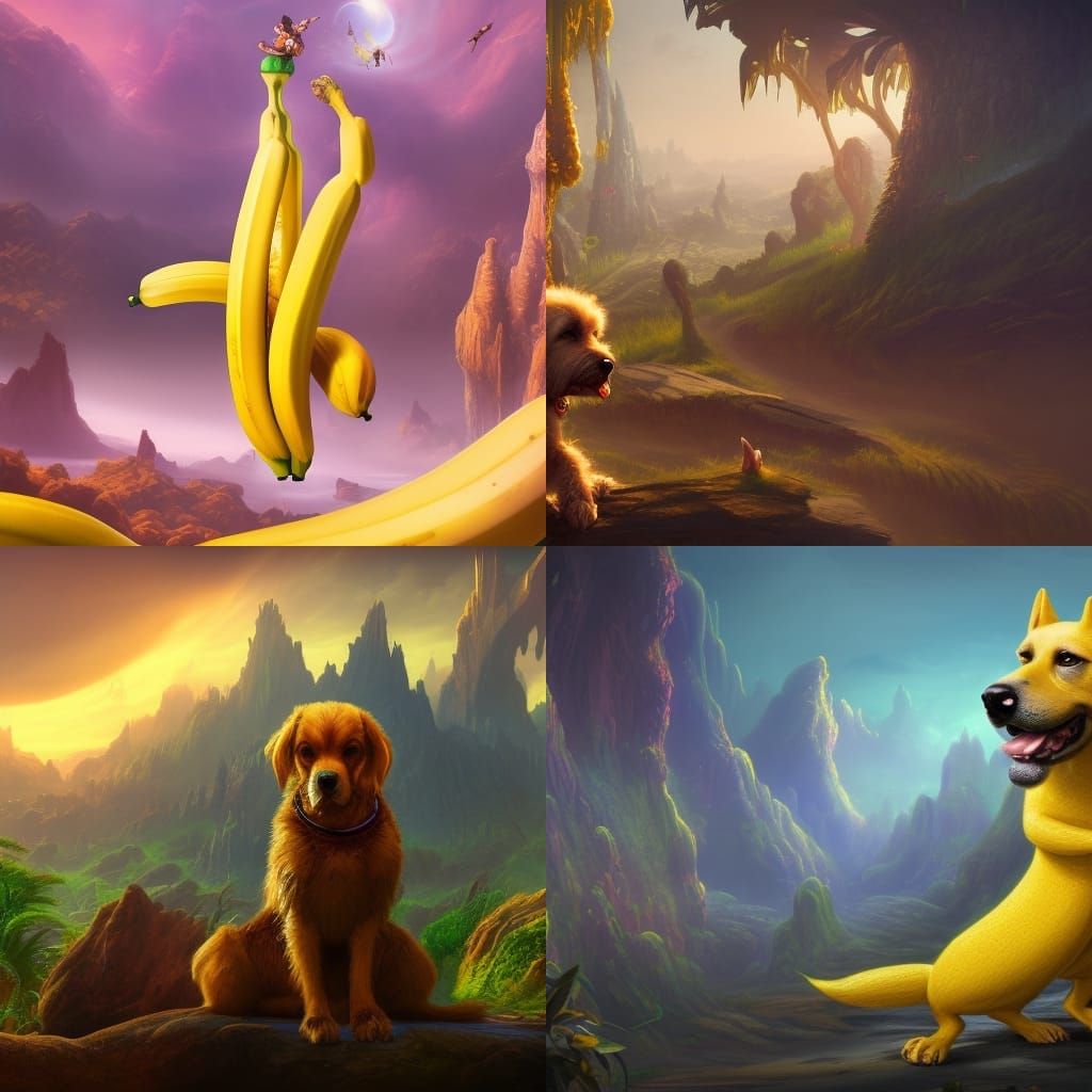 Fantastical Banana Dog in Detailed Matte Painting
