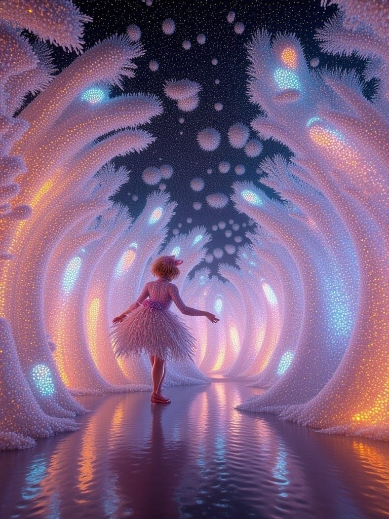 Kitty-Woman Dances in Fractal Light Installation