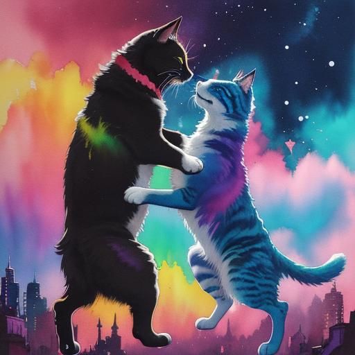 Cats and Dogs Fighting Over a Rainbow