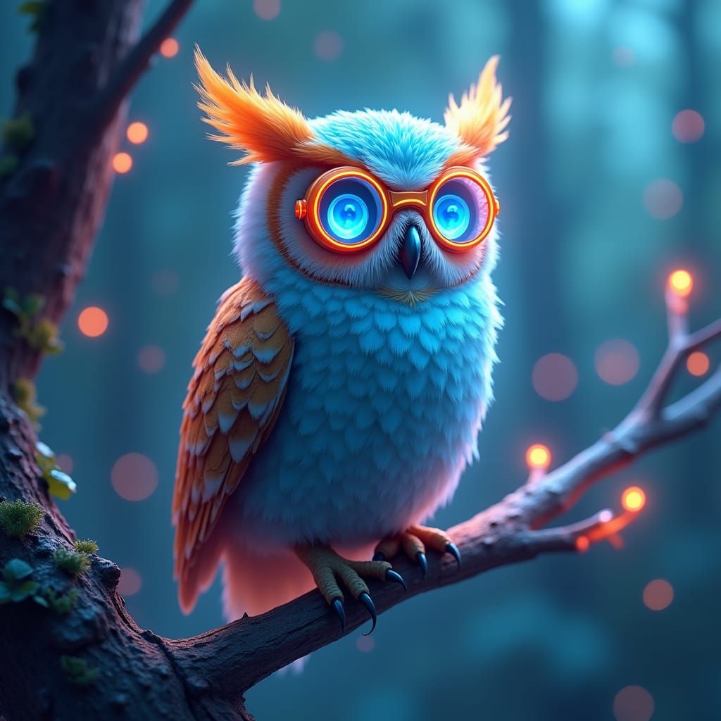 Golden Pixelated Owl with Futuristic Glasses