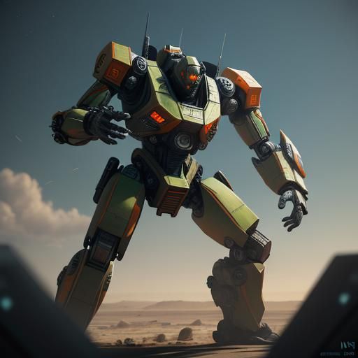 Orange UNSC Corp Mantis Mech in Sci-Fi Scene