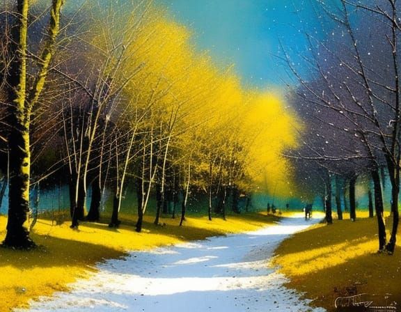 First Snow: Intricate Painting of Trees in Winter