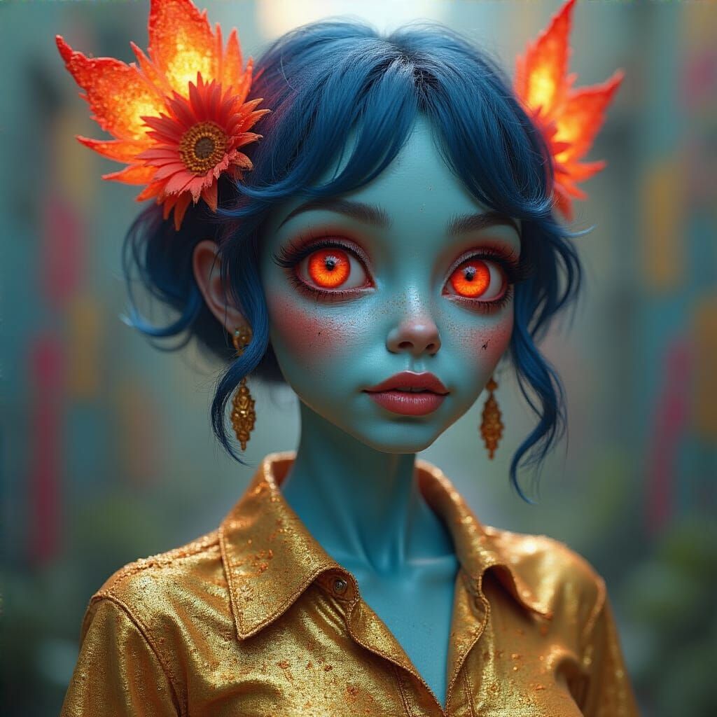 Whimsical Alien Woman in Hyperrealistic 3D Style