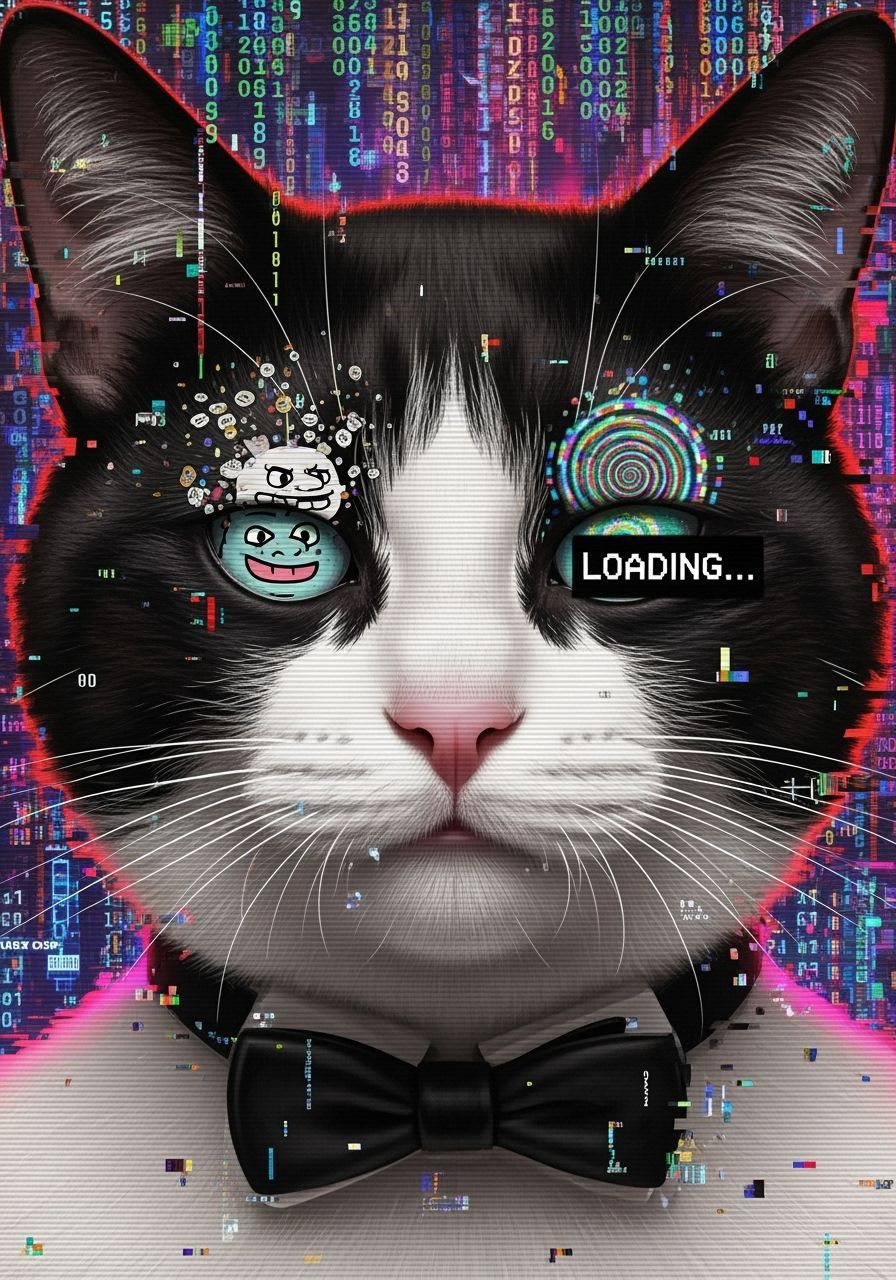 Exasperated Tuxedo Cat in Extreme Glitch Art Style