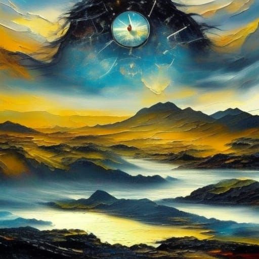 Surreal Melting Clock in Desert Landscape