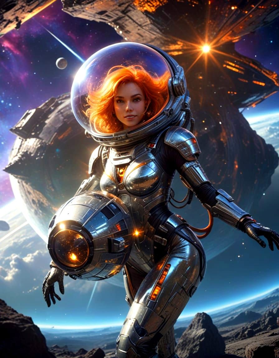 Retrofuturistic Astronaut in Exotic Alien Landscape