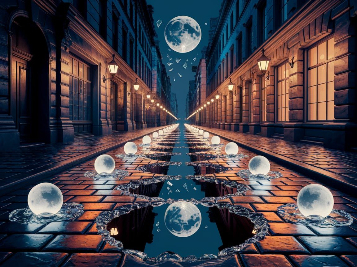 Surreal Moonlit Cityscape in Impasto Style