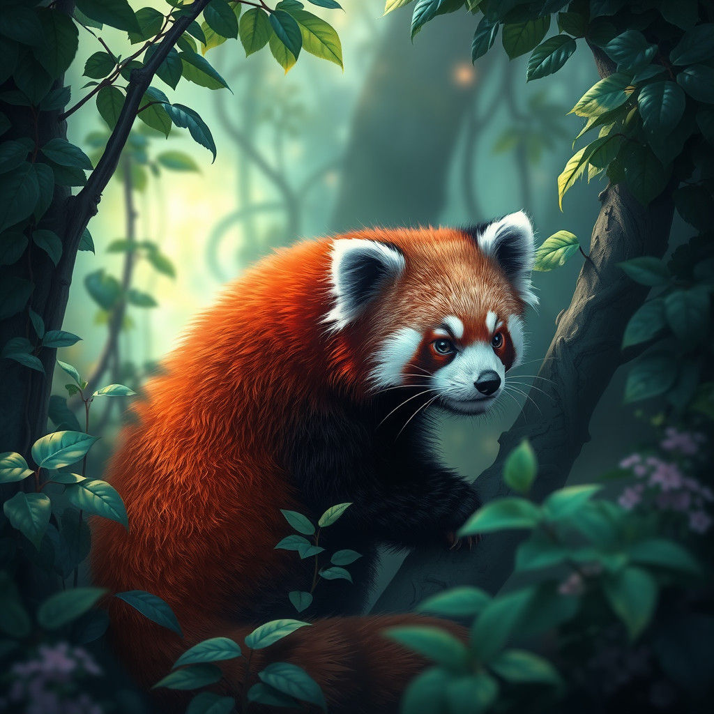Red Panda in Mystical Forest: Fantasy Concept Art