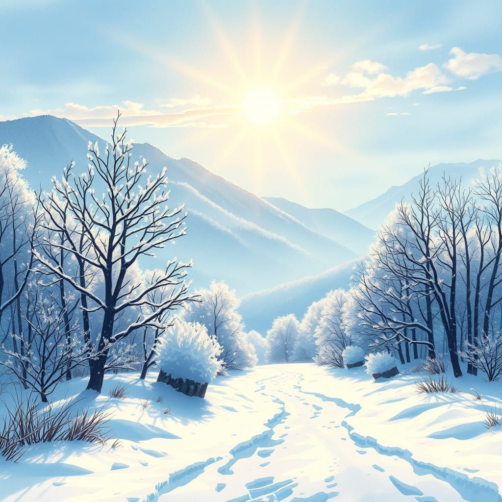 Winter Watercolor Landscape in a Cinematic Style