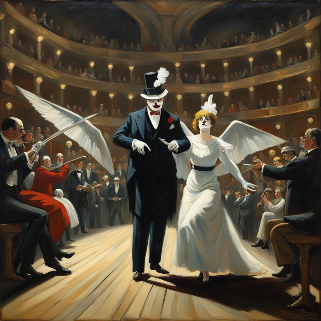 Gothic Steampunk Clown Swallows Sword on Stage