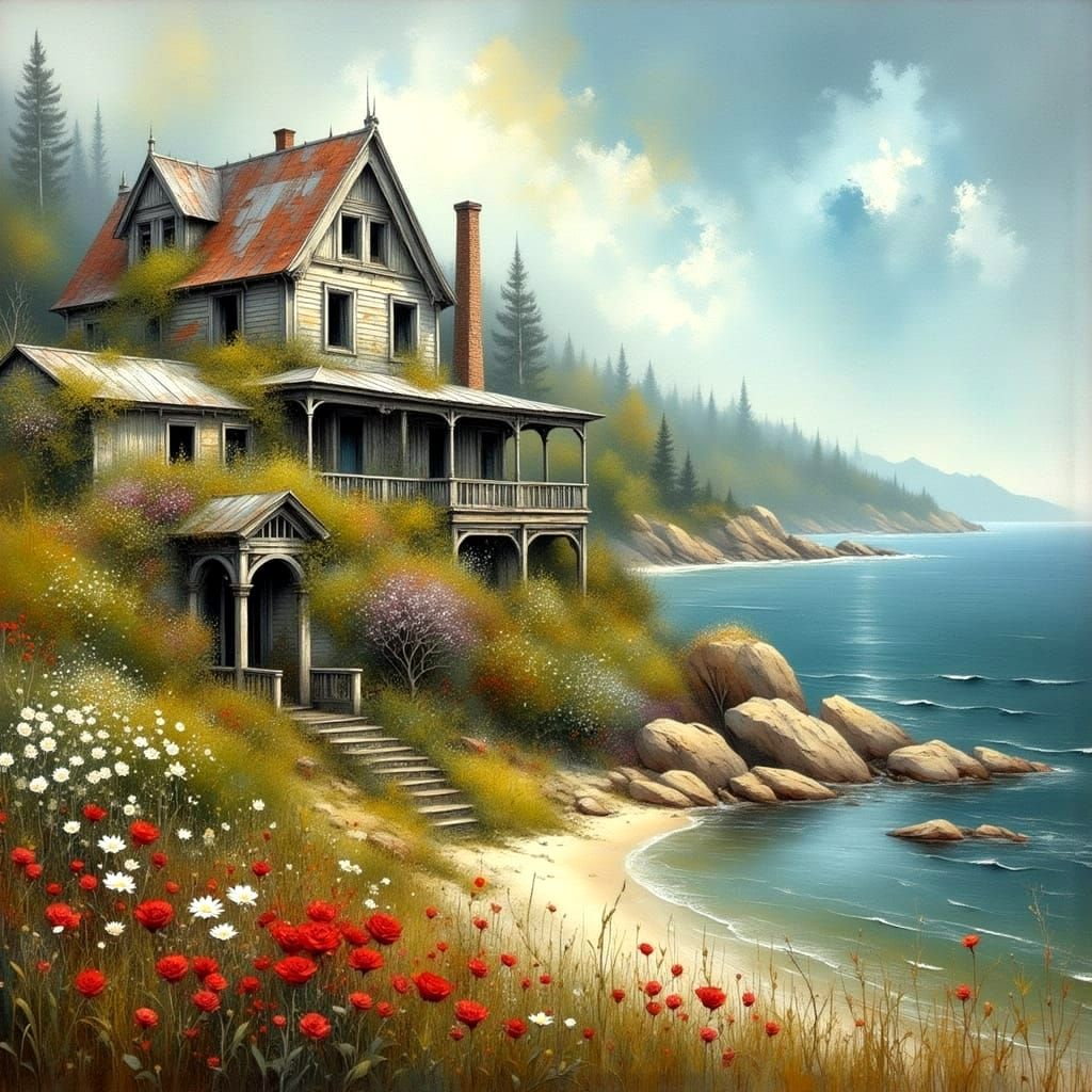 Serenity Along the Coast in a Weathered Impasto Seascape