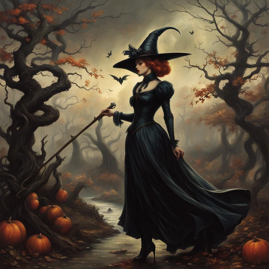 Art Deco Biopunk Landscape with Witches and Vampires