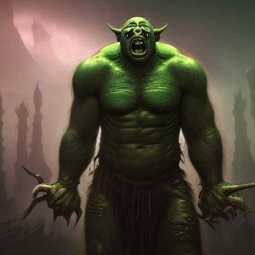 Eye-Covered Green Orc in Dark Fantasy Style