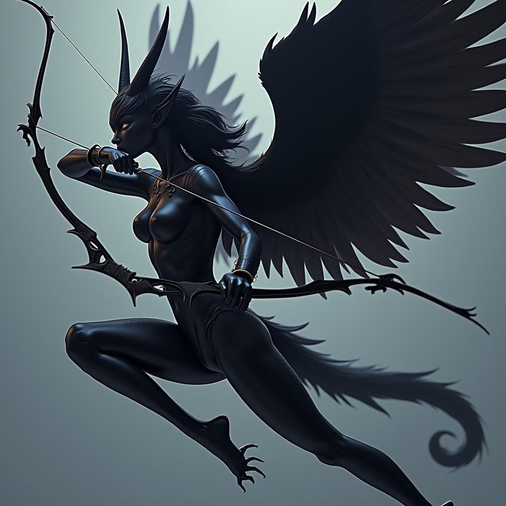 Nonbinary Strix Soaring with Bow: 3D Anime Art