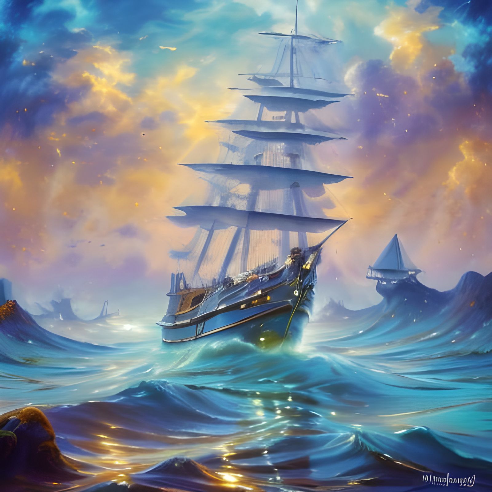 Impressionist Seascape: Glowing Sunset Over Luminous Ocean