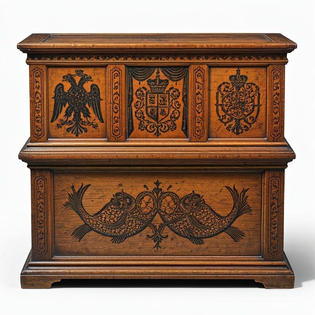 Antique Chest on Stand with Intricate Black Paste Designs