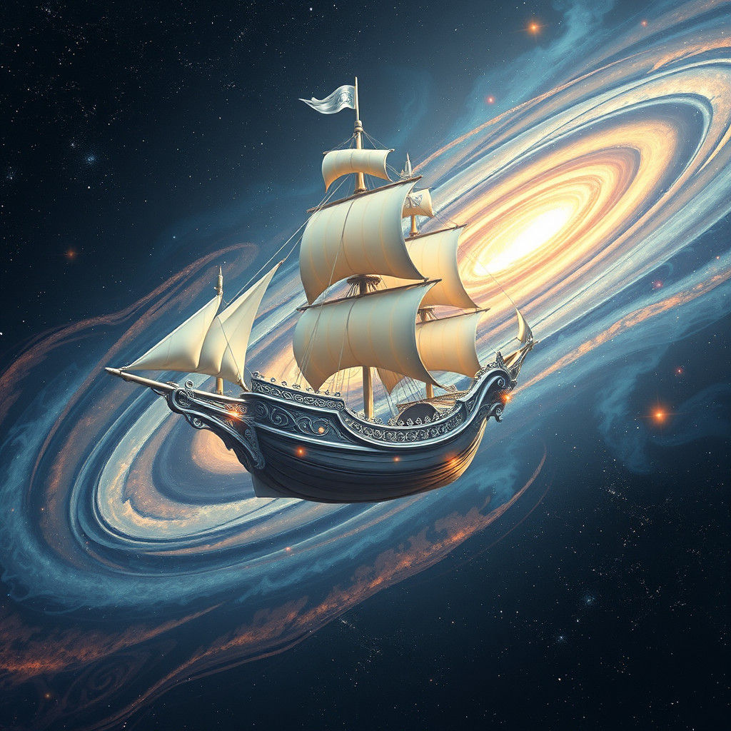 Alien Pirate Ship Soaring Through Galaxy as Fantasy Art