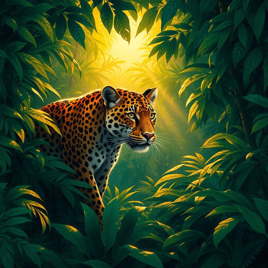 Majestic Jaguar Emerges from Amazonian Emerald Canopy in Vib...