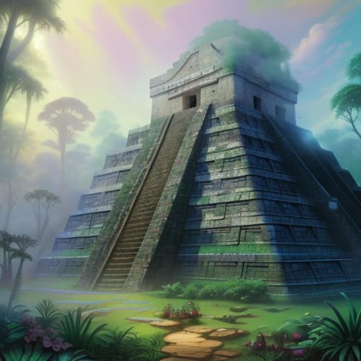 Mayan Temple in Jungle: Ethereal Fantasy Art