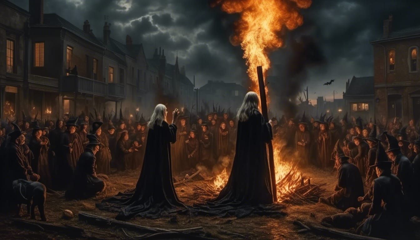 Witch Burning at the Stake: Hyperrealistic Oil Painting