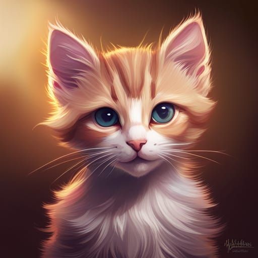 Cute Kitten Portrait in Hyperdetailed Digital Art Style
