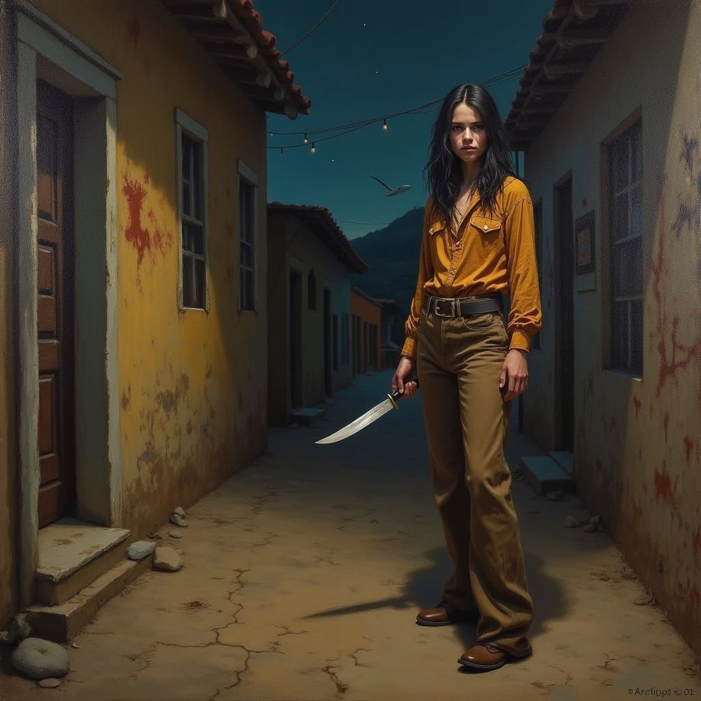 Grim Apache Warrior Waits in Shadows