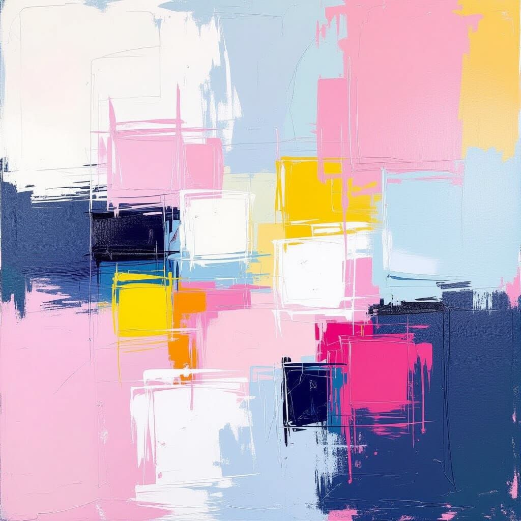 Abstract Oil Painting with Fuchsia Splash as Impasto Artwork