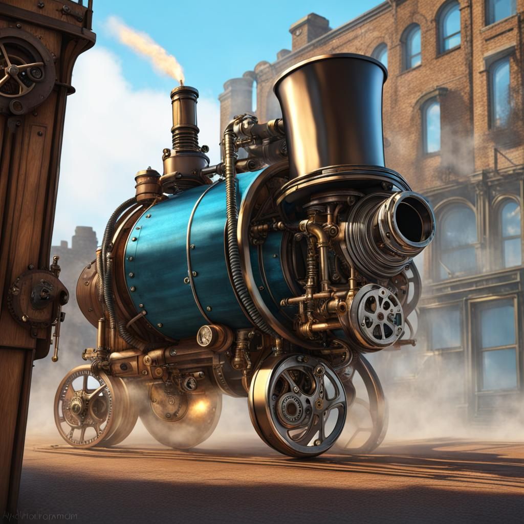 Steampunk Awls in Top Hats with Engine