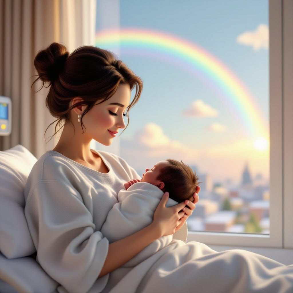 Loving Mother with Newborn Baby: 3D Digital Art