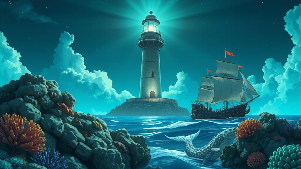 Bioluminescent Lighthouse Guides Coral Sea Ships