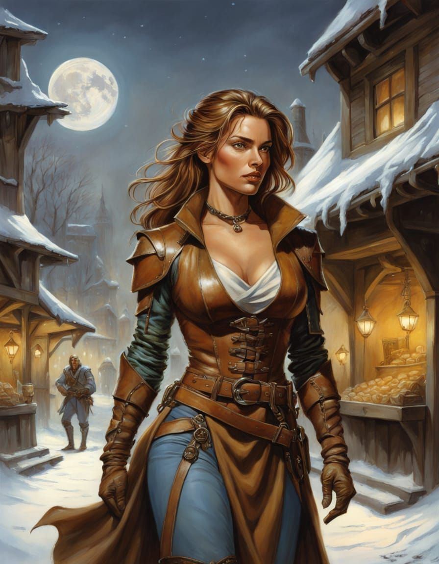 Fantasy Rogue in Winter Market: Digital Art