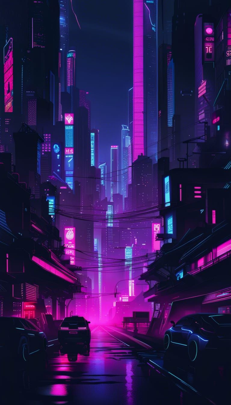 Neon Cyberpunk City Wallpaper at Night