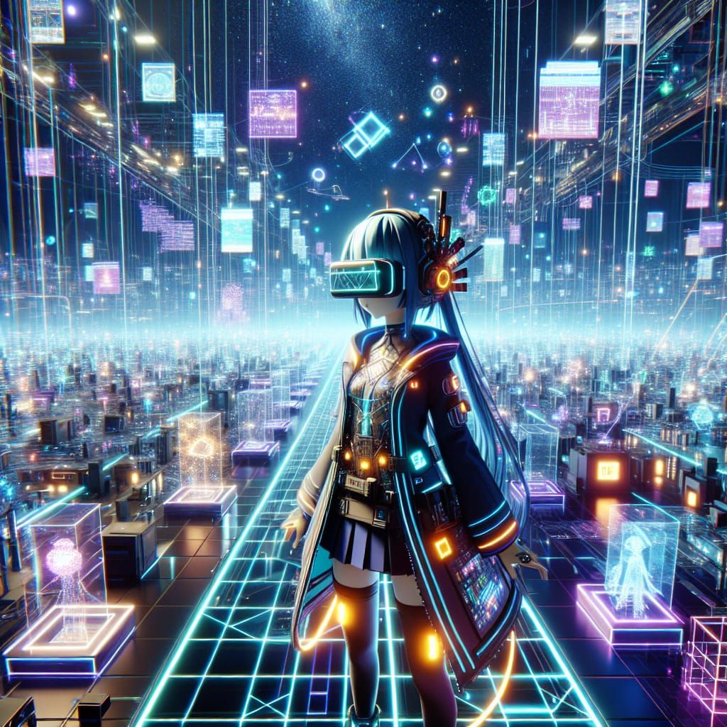 Anime Character in Neon Cyberpunk Cityscape