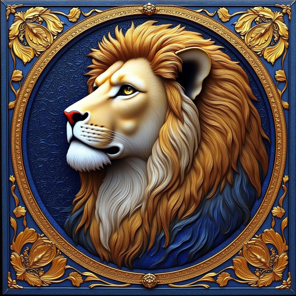 Regal Lion on Ornate Filigree in UltraByzantine Style