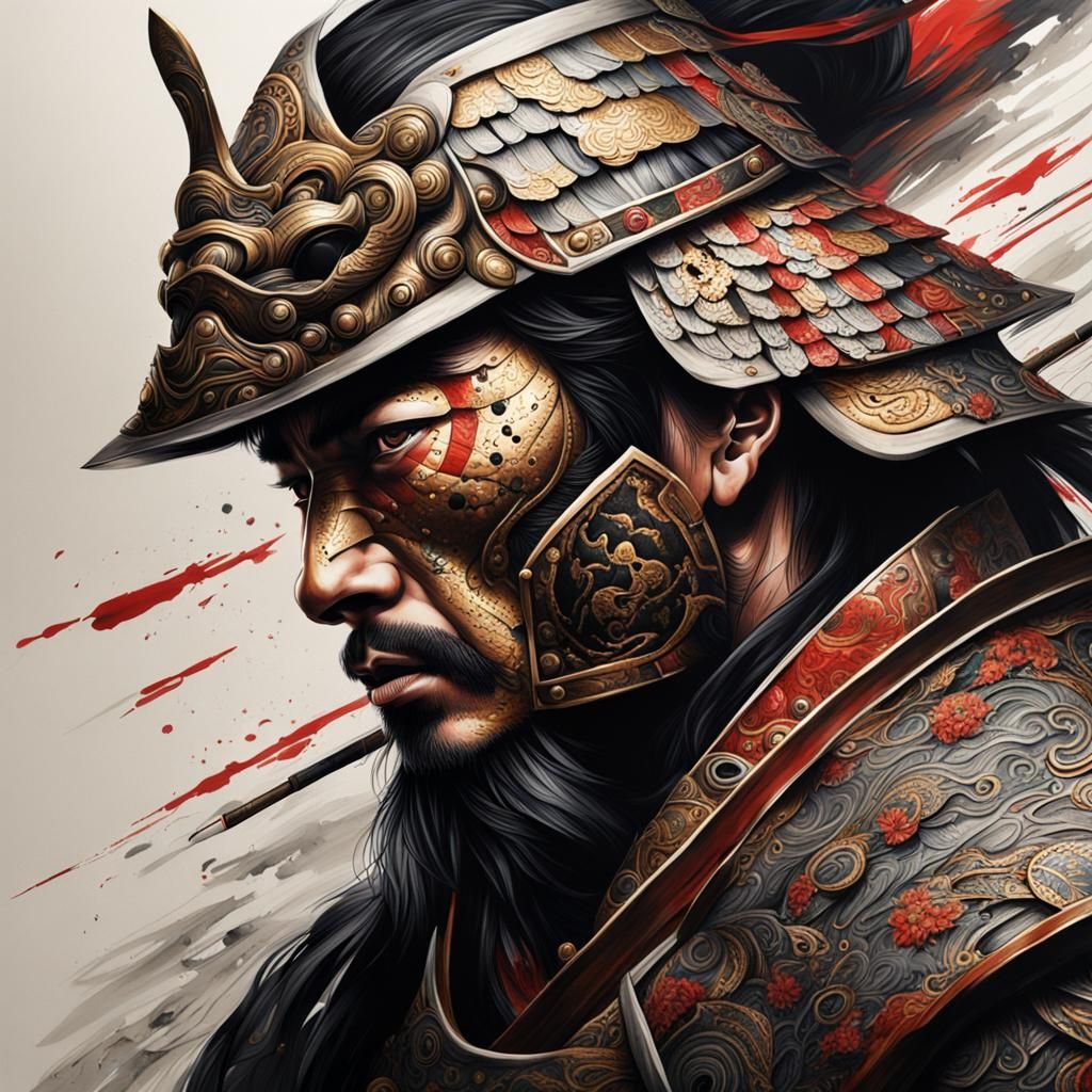 Armored Samurai Warrior in Tachisme Brushwork Style