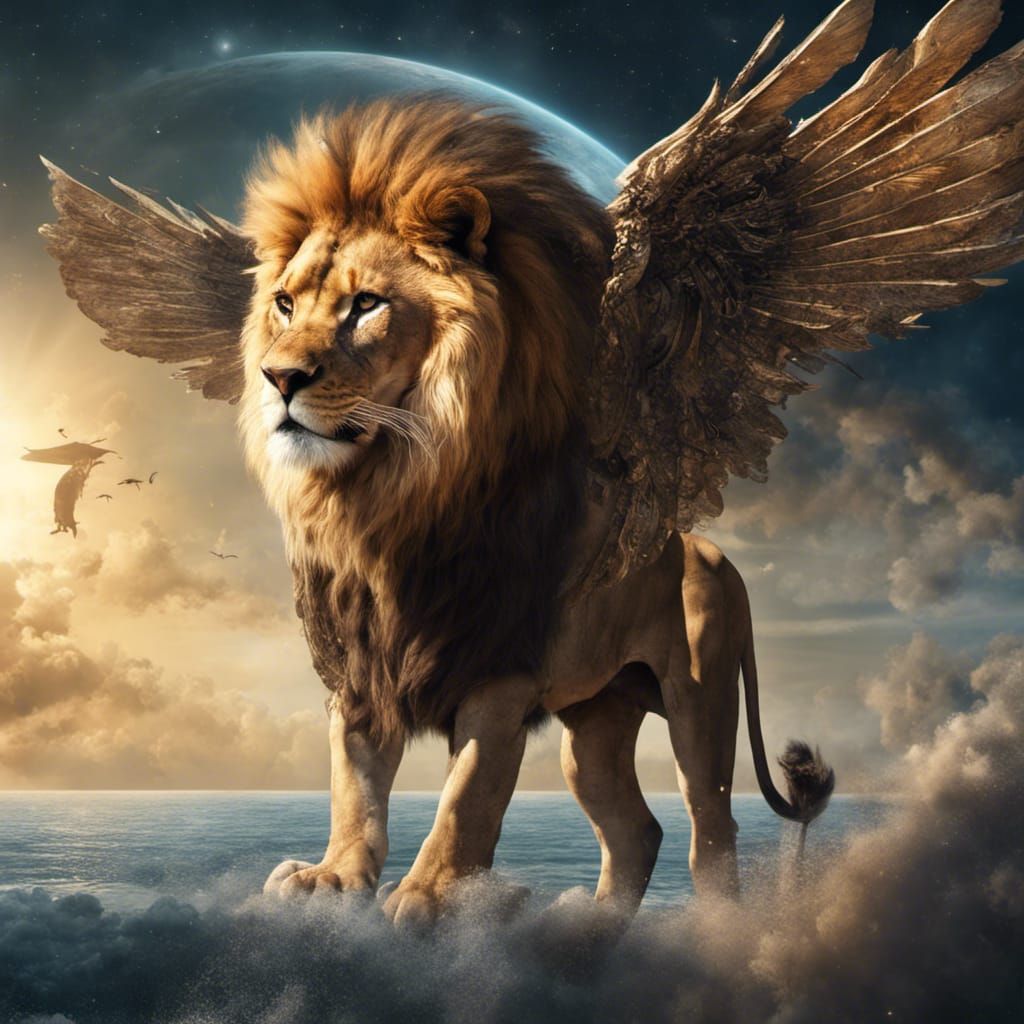 Winged Space Lion Detailed Matte Painting