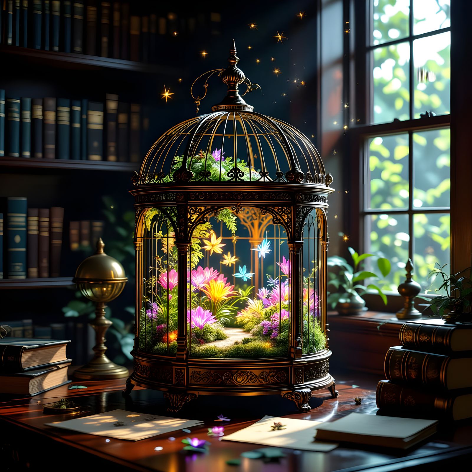 Victorian Birdcage Holds Magical World Inside Study