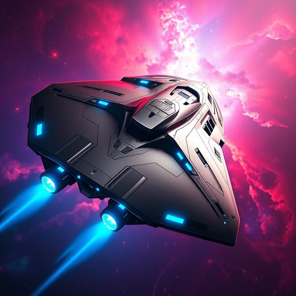 Glowing Futuristic Spacecraft Amidst a Vibrant Nebula