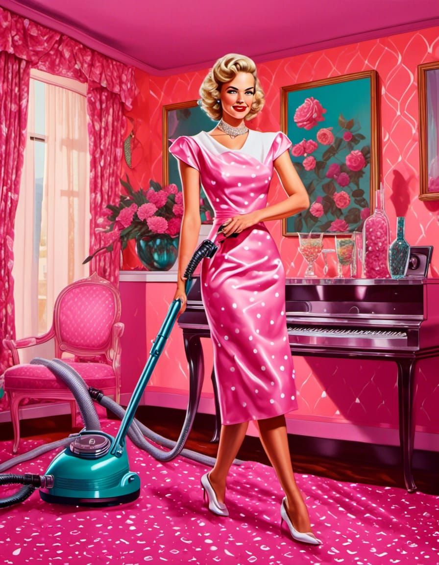 Glamorous 1950s Housewife in a Candy-Colored Home