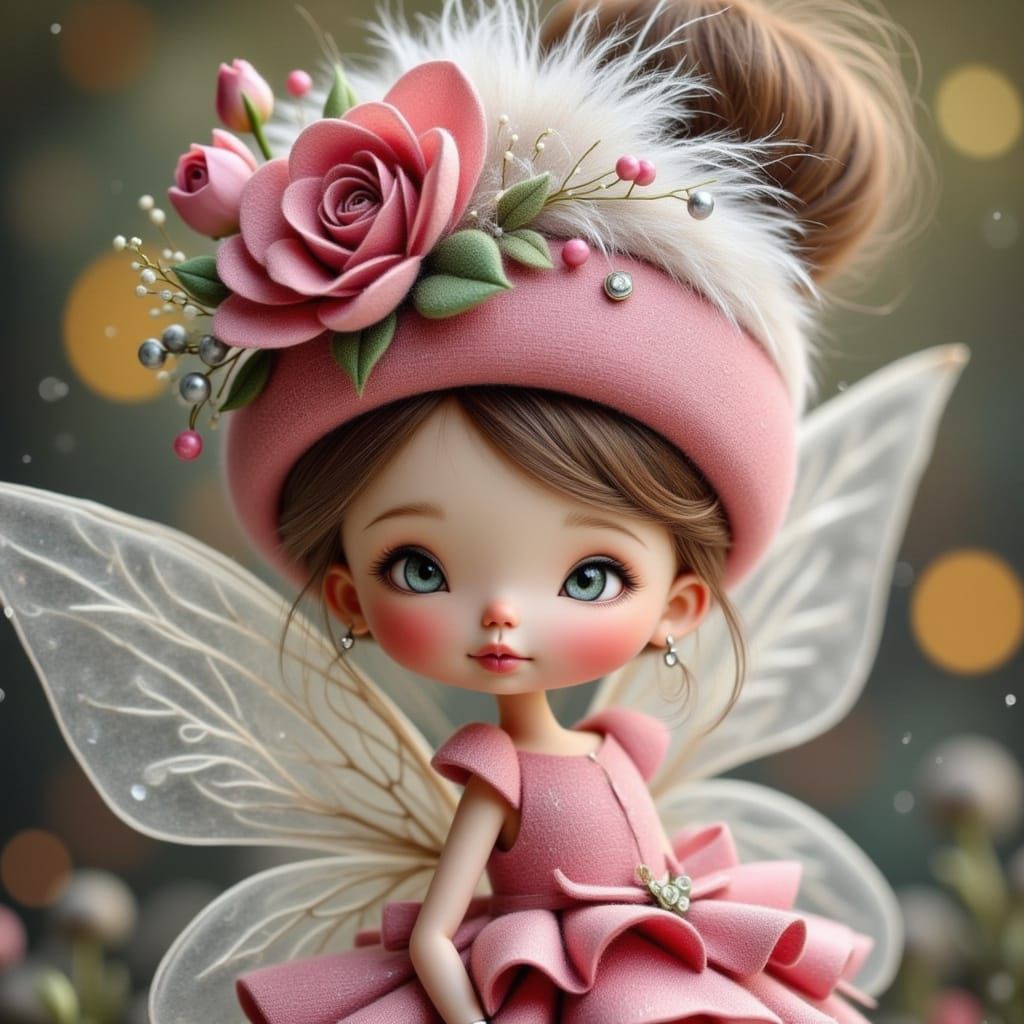 Adorable Toddler Fairy in Pink Dress with Fur-Embellished Ha...