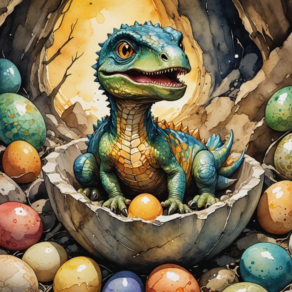 Whimsical Dinosaur Hatchling in Dreamy Impressionist Style