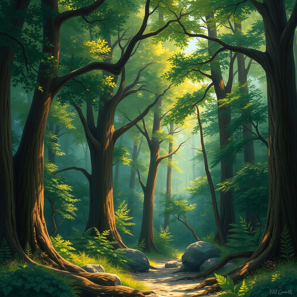 Peaceful Forest Landscape in Warm Golden Light