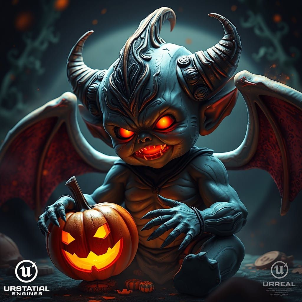 Surreal Demon Baby Jack-o-lantern in Vibrant Fantasy Colors